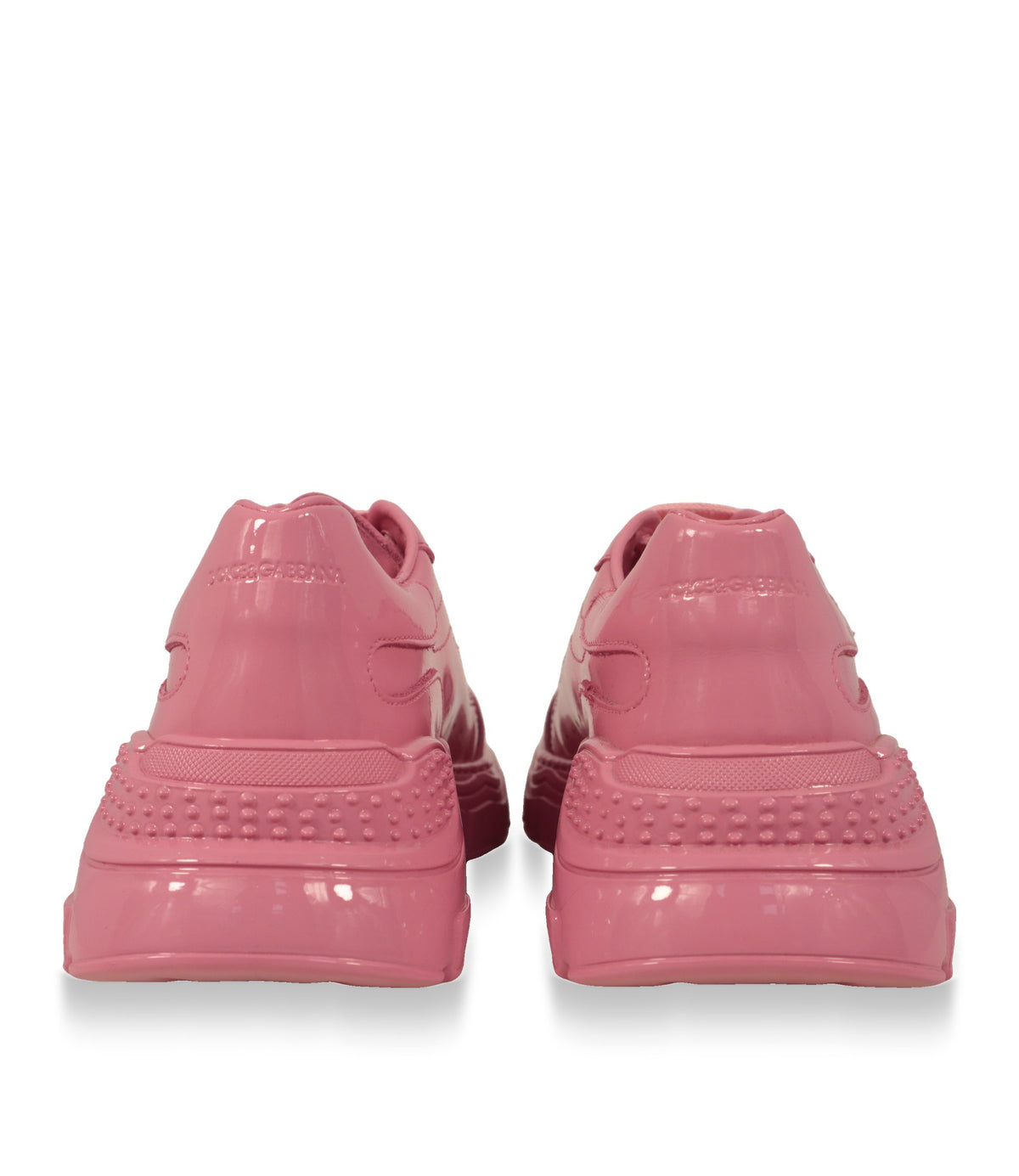 Rückansicht der rosa Dolce & Gabbana Sneaker mit geprägtem Logo an der Ferse