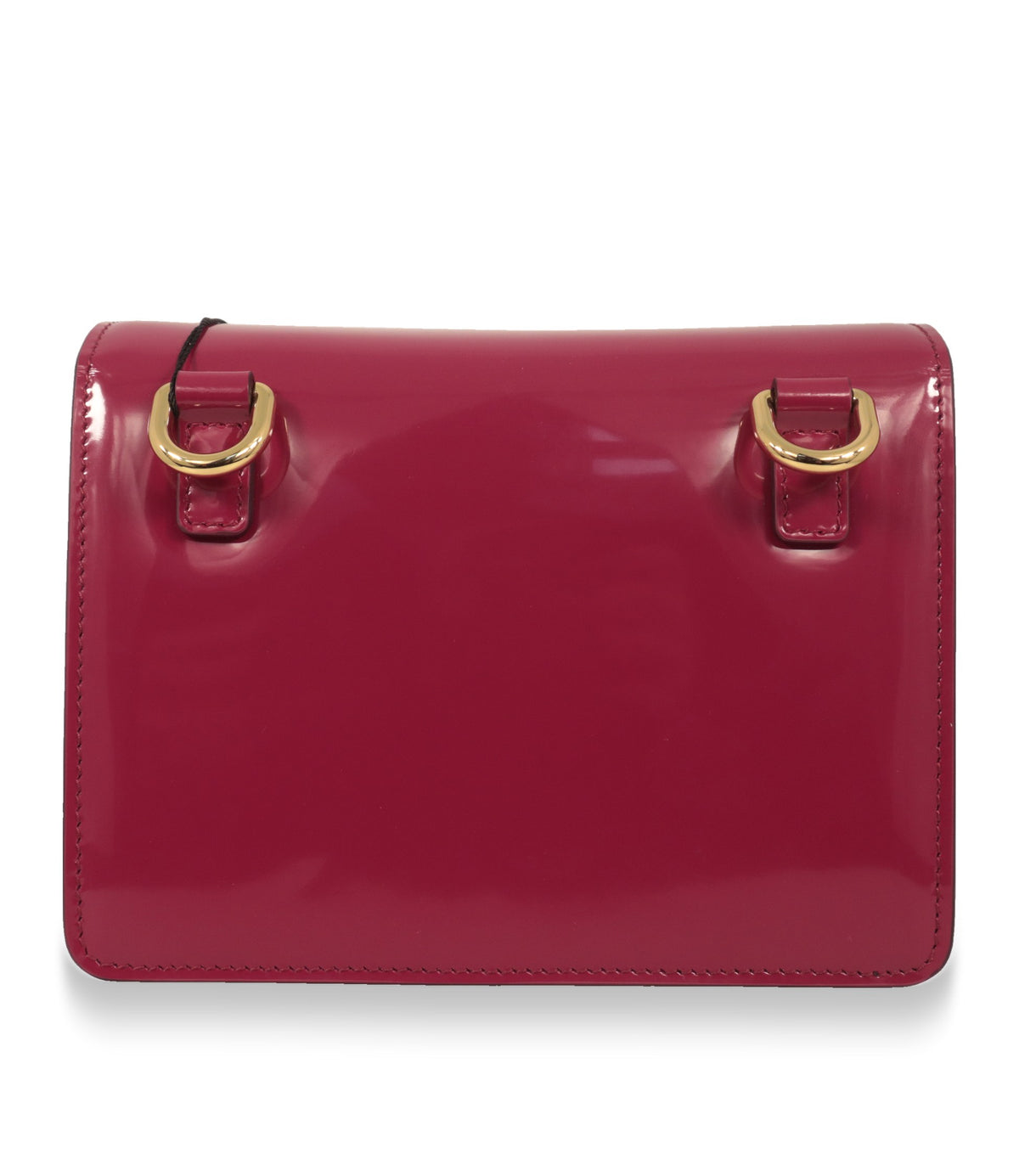 Dolce & Gabbana Umhängetasche aus Lackleder, Rückansicht mit goldfarbenen Riemenhalterungen