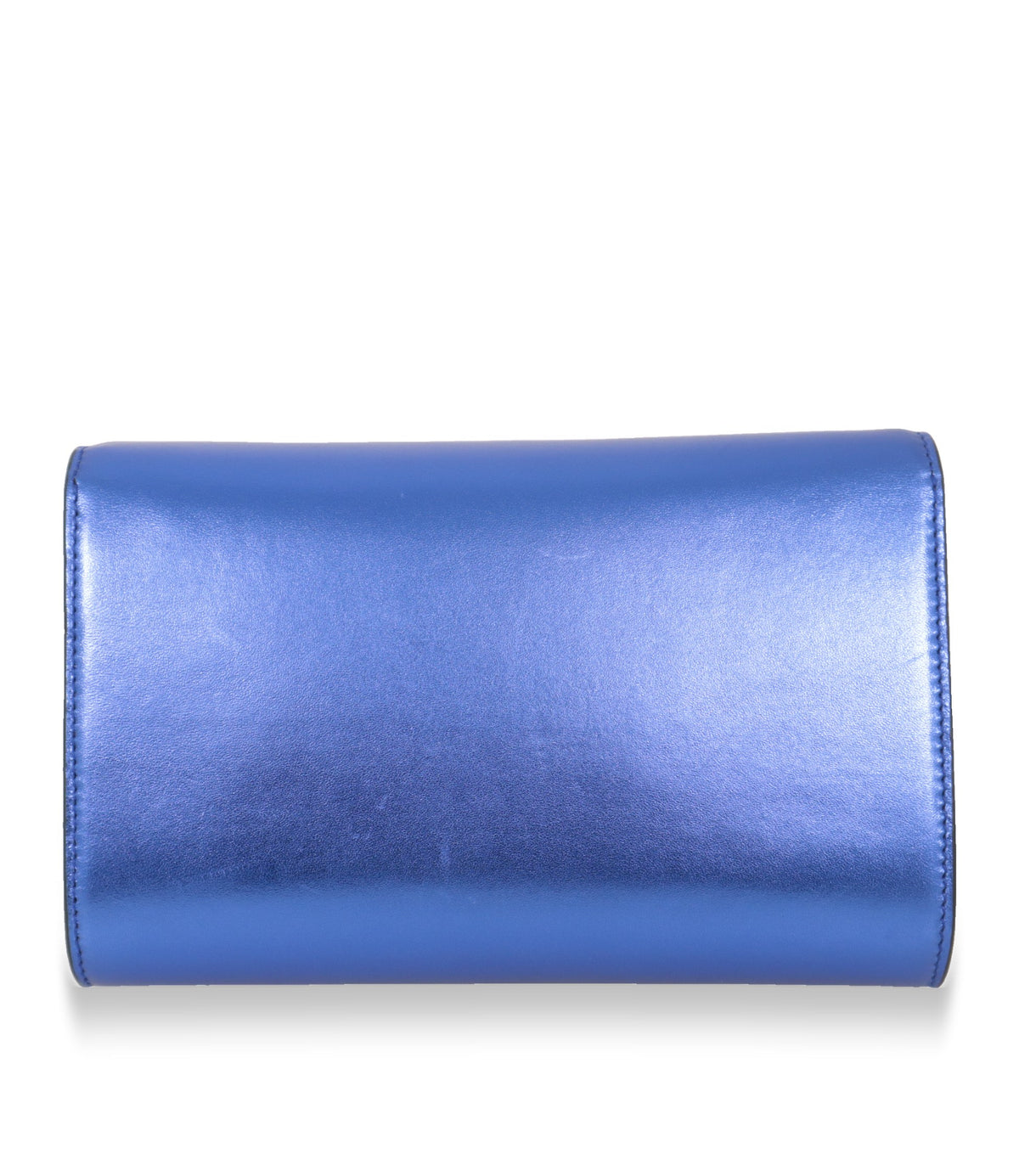 Rückansicht der Dolce & Gabbana Umhängetasche aus blauem Metallic-Lammleder