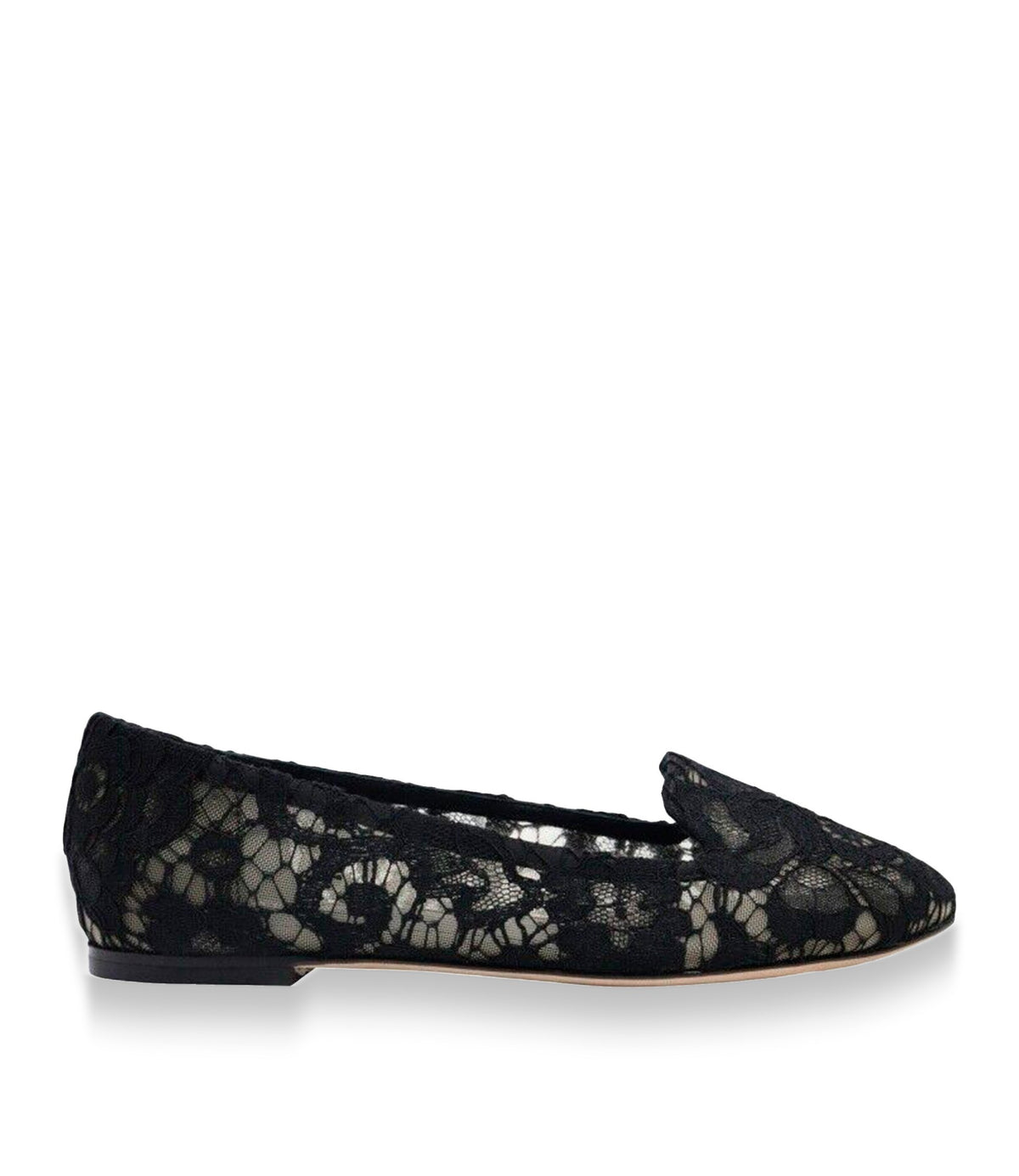 Dolce & Gabbana Slipper Größe 35 aus schwarzer floraler Spitze mit flacher Sohle