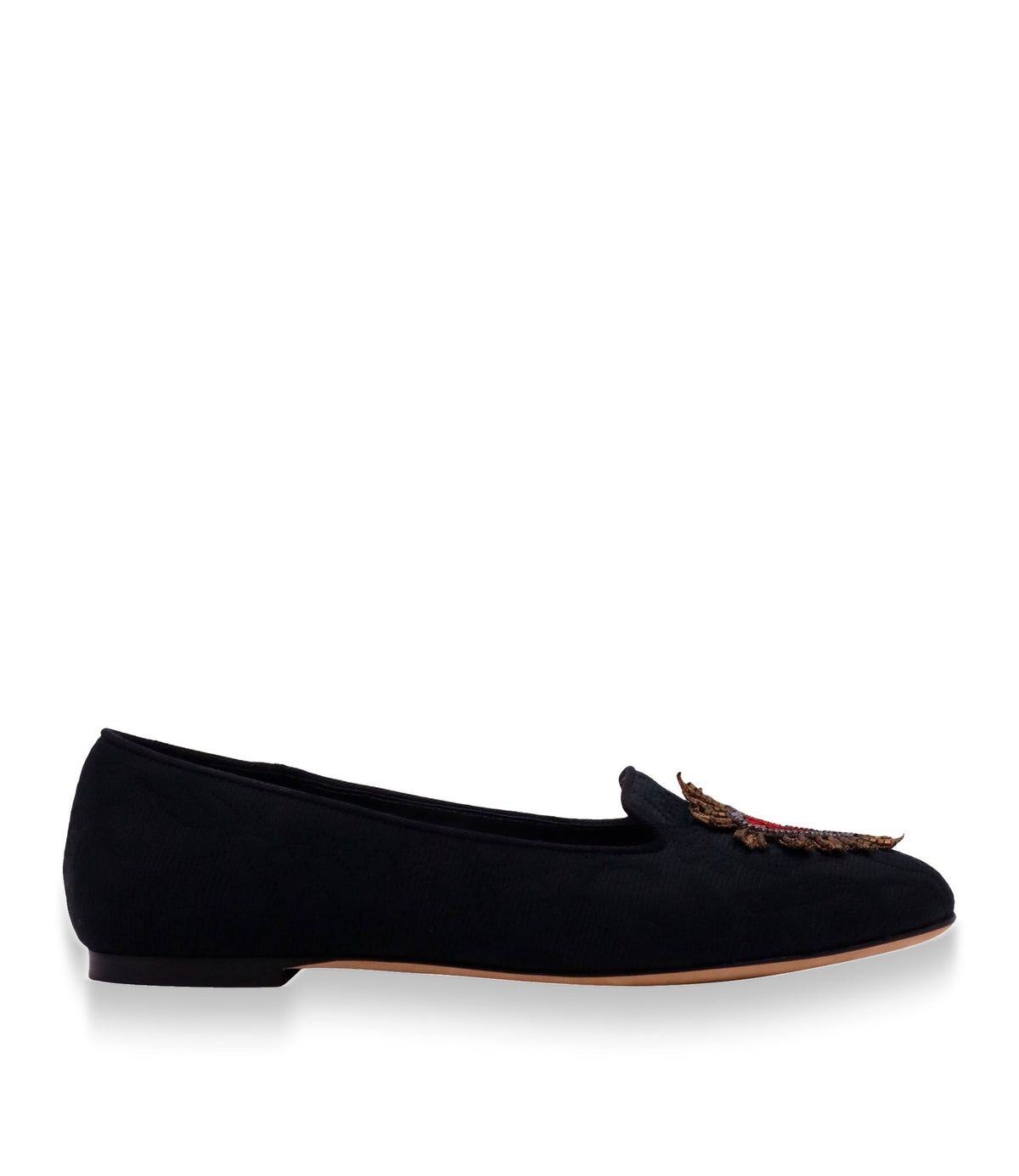 Dolce & Gabbana Slipper Größe 36,5 in Schwarz mit besticktem Jacquard und flacher Ledersohle