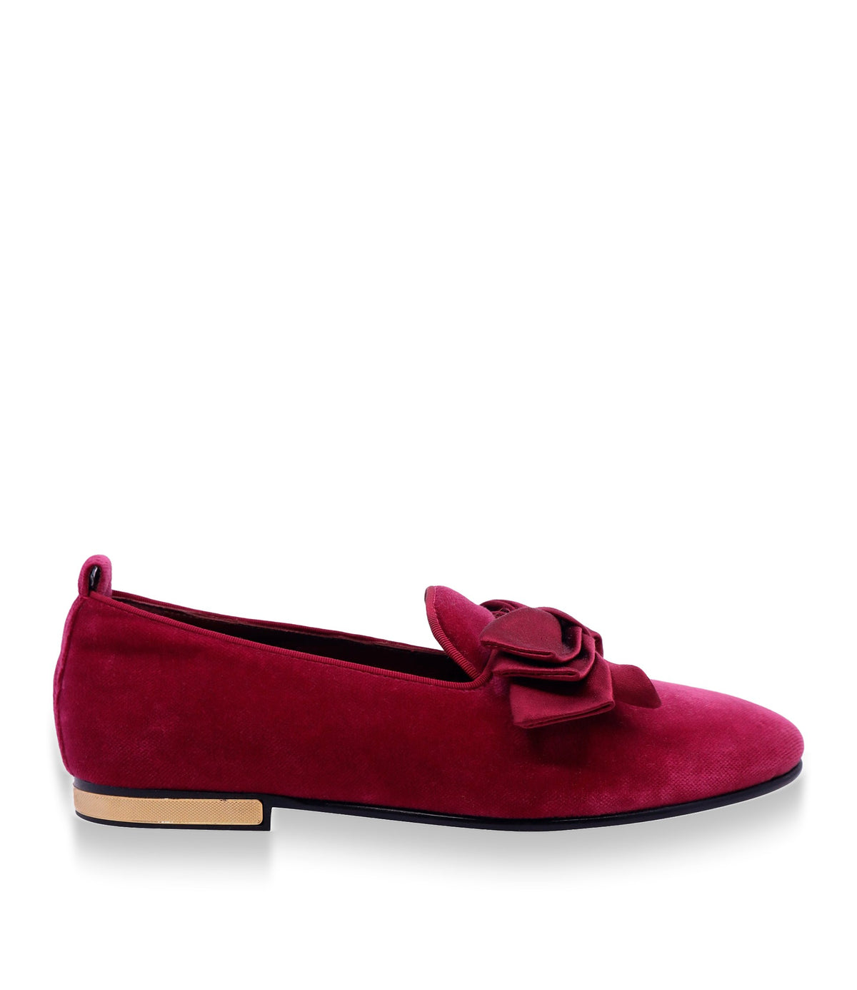 Dolce & Gabbana Slipper Größe 41 aus bordeauxfarbenem Samt mit Stoffblume und goldfarbenem Absatzdetail