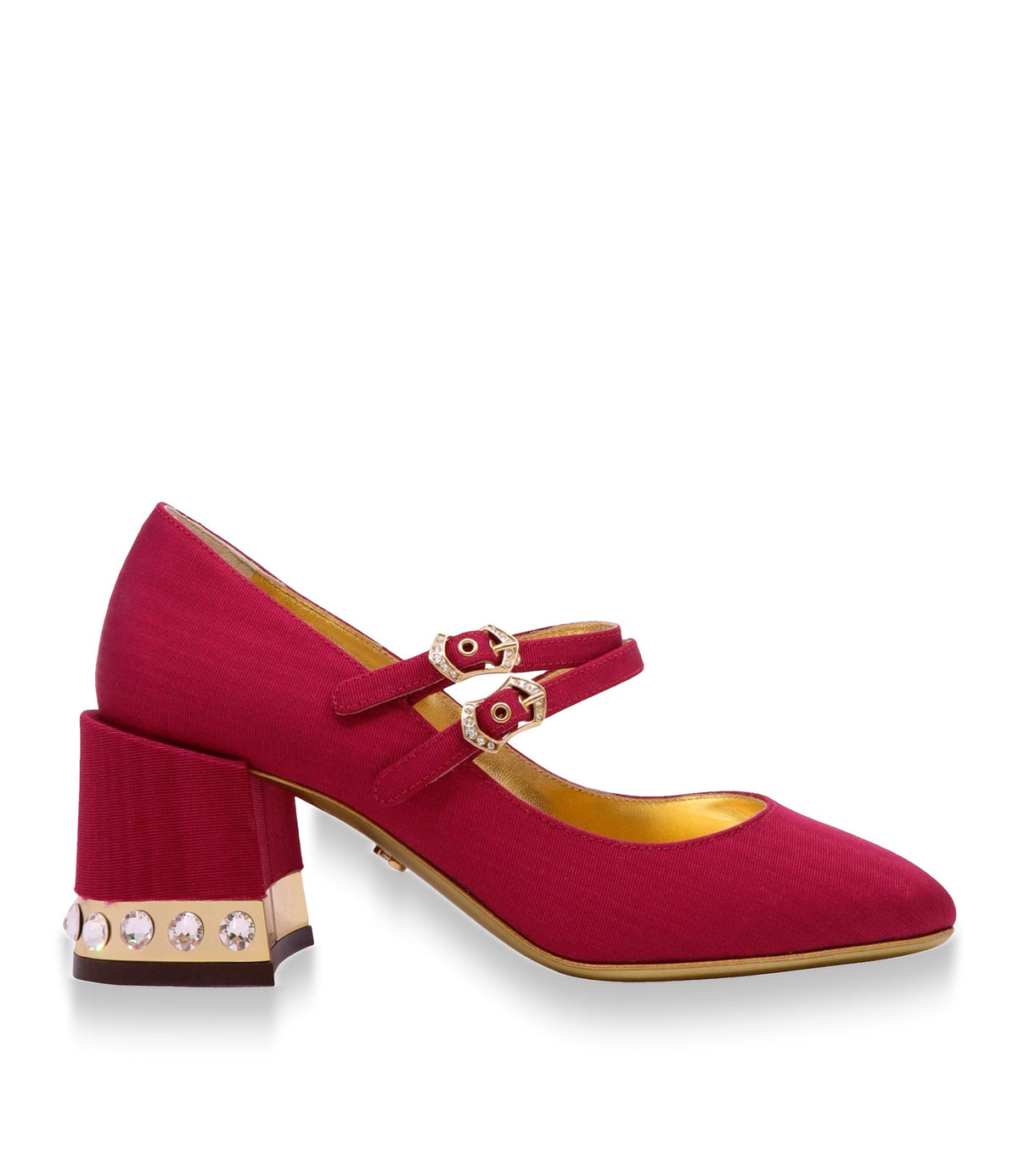 Dolce & Gabbana Mary Jane Pumps Größe 35 in Bordeaux mit Kristallverzierung und Blockabsatz