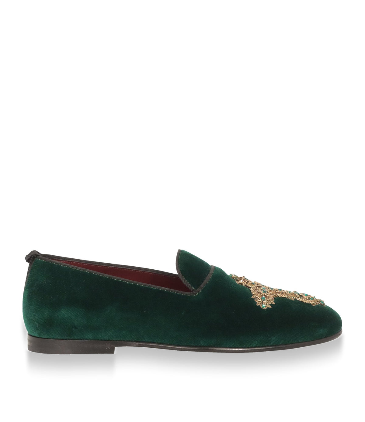 Dolce & Gabbana Loafer grün Samt goldene Verzierung Größe 40