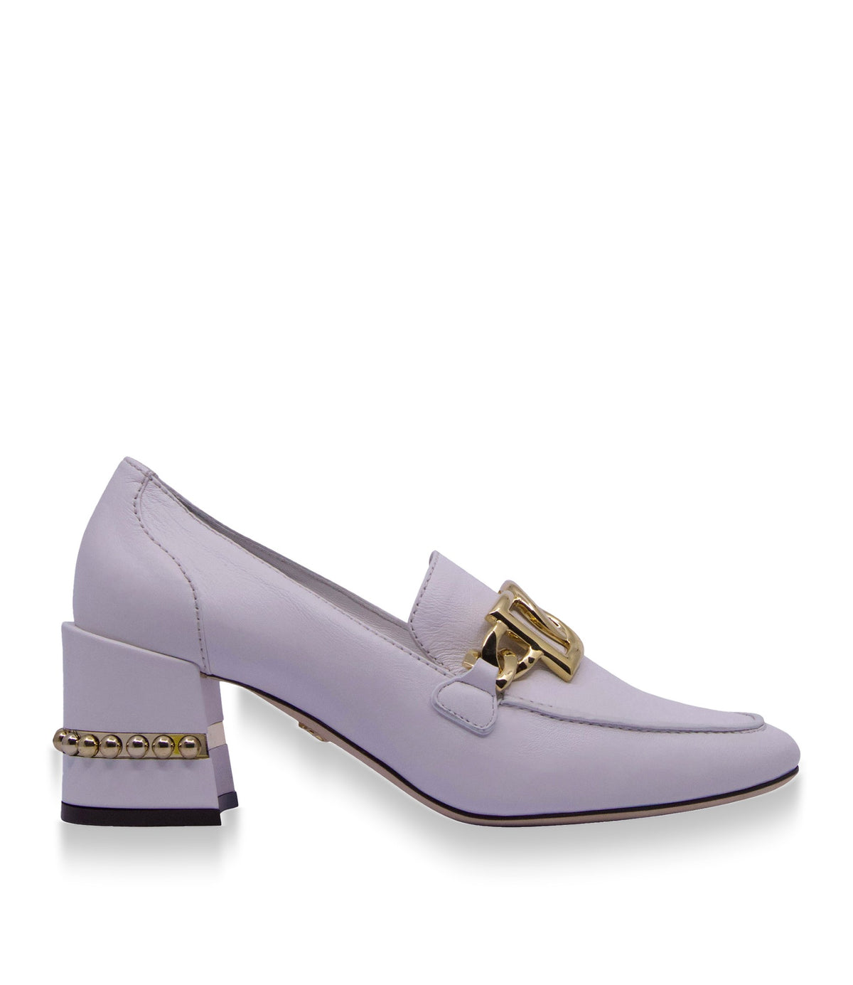 Dolce & Gabbana Loafer Größe 39 aus Fliederleder mit Goldkette und Absatzdetail