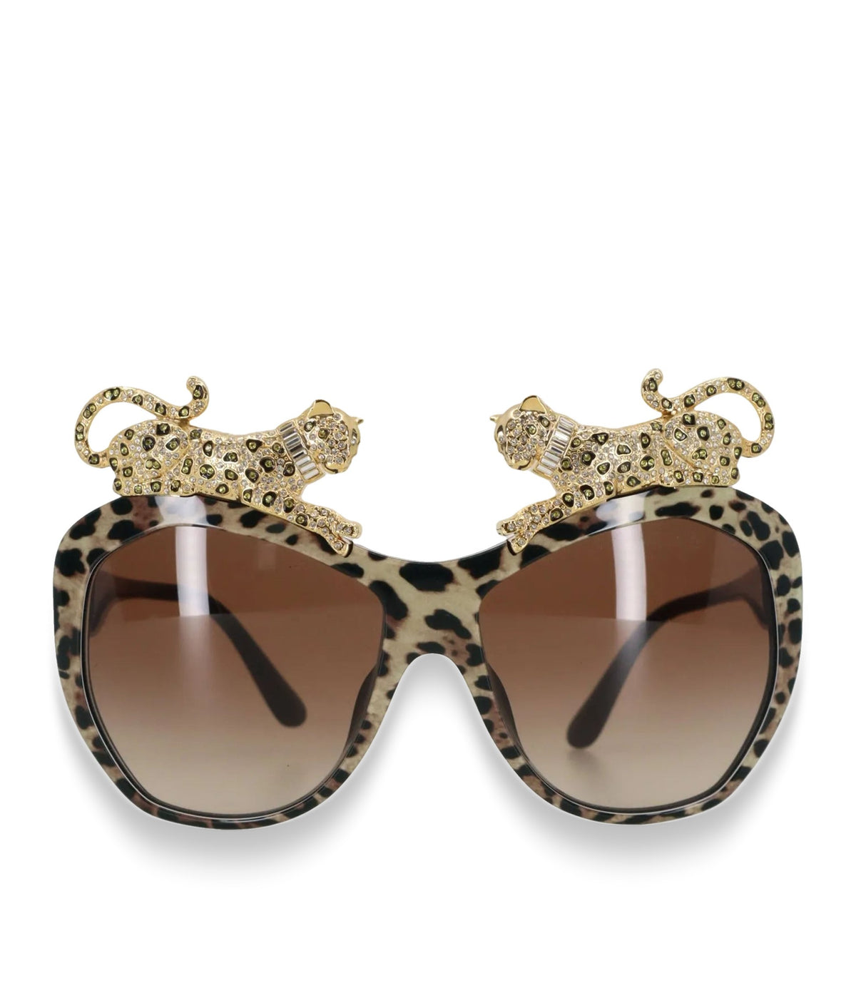 Dolce & Gabbana Sonnenbrille leo print mit goldenen panthern kristallbesetzt luxuriös designer accessoire