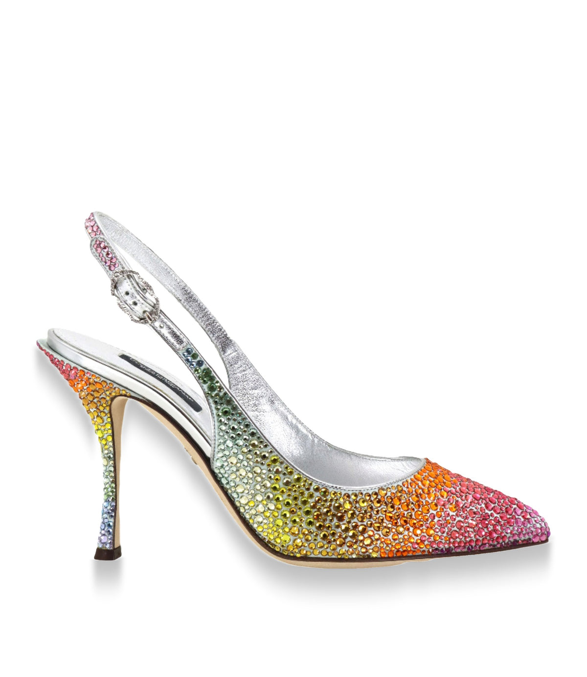 Dolce & Gabbana Slingback Pumps mit Kristallverlauf in Regenbogenfarben und silbernem Innenleder