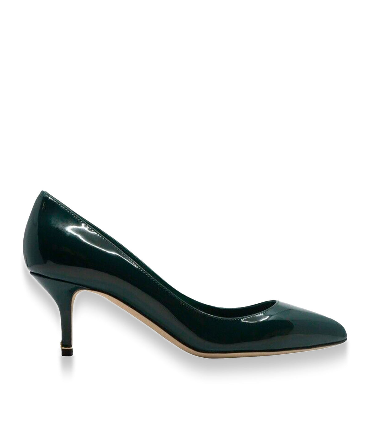 Dolce & Gabbana Pumps aus dunkelgrünem Lackleder mit Kitten Heel – Größe 35,5