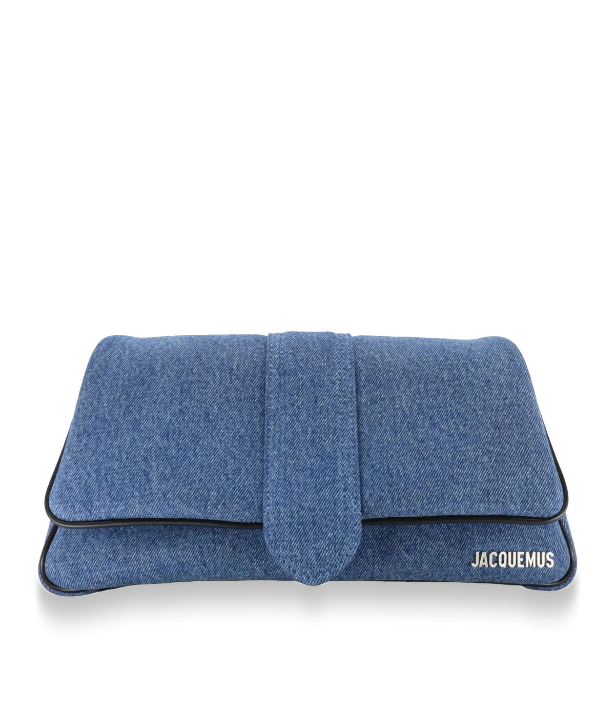 Jacquemus Clutch aus Jeansstoff in Blau mit Klappe und Logo-Detail