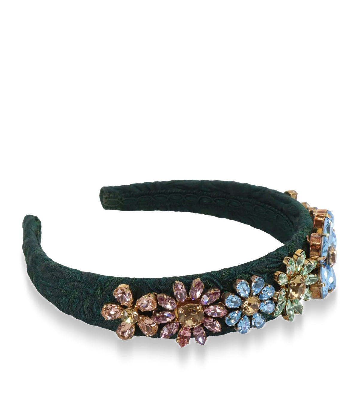 Dolce & Gabbana Haarreif Grün mit floralen Kristallen und Golddetails