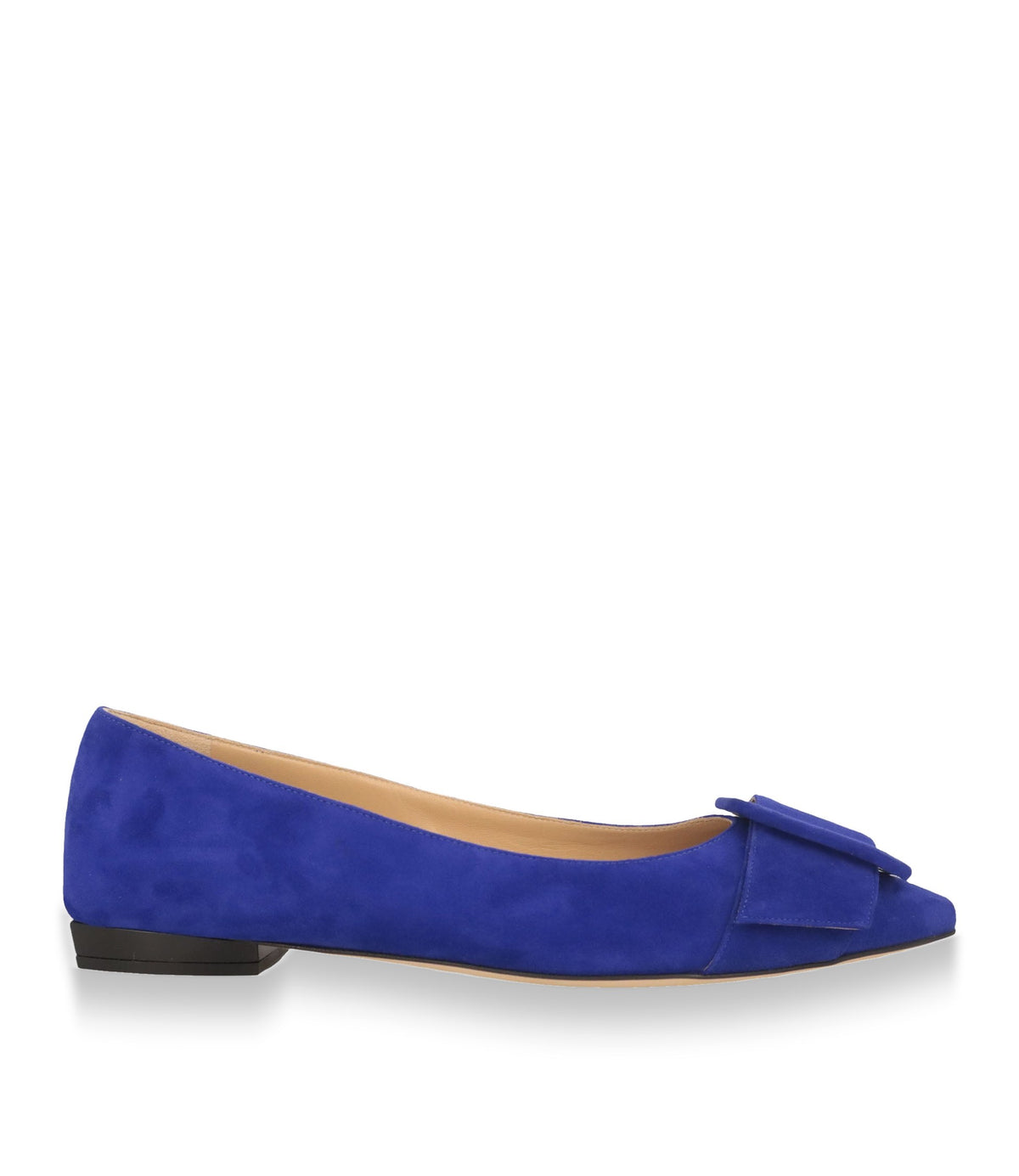 Sergio Rossi Ballerinas aus royalblauem Veloursleder mit spitzer Form und dekorativer Schließe Größe 37