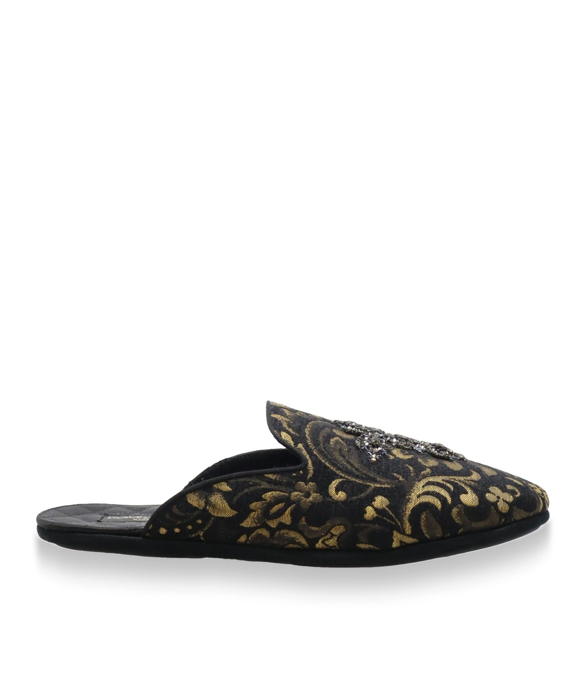 Dolce & Gabbana Pantoletten Schwarz mit Goldmuster Herren Größe 44