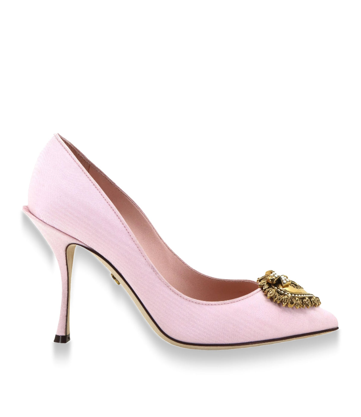 Rosa Dolce & Gabbana Pumps mit goldfarbener Herzapplikation und geschwungenem Absatz