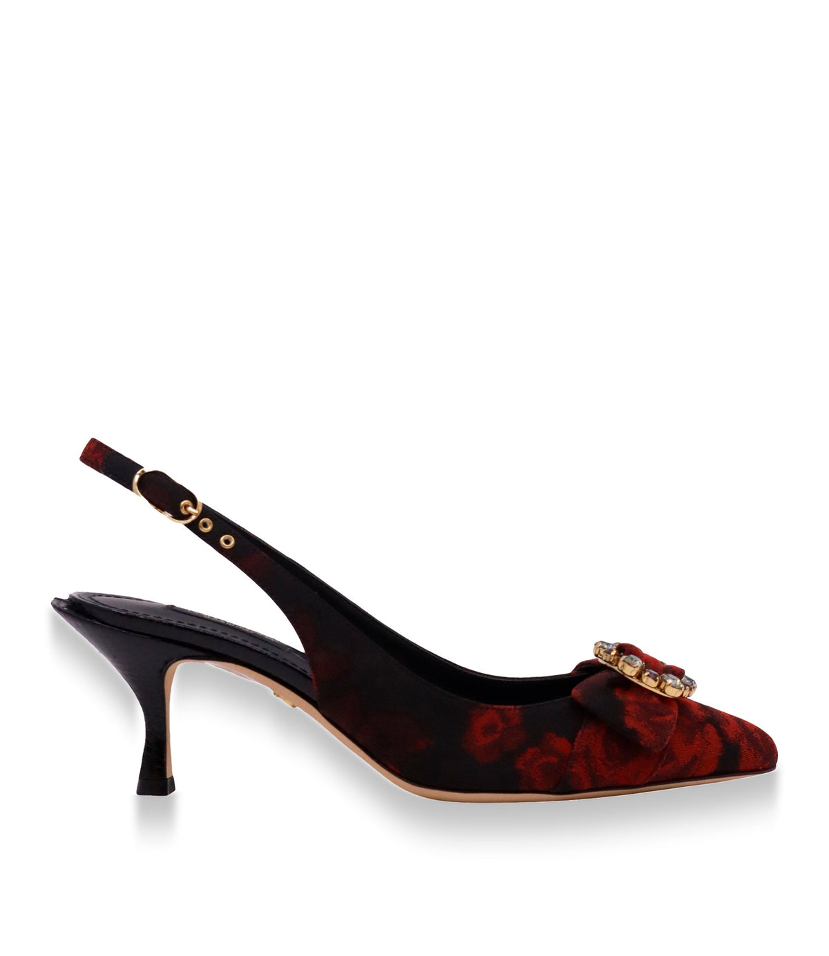 Dolce & Gabbana Slingback Pumps Größe 38 in Schwarz-Rot mit Schleife und Schmucksteinbesatz