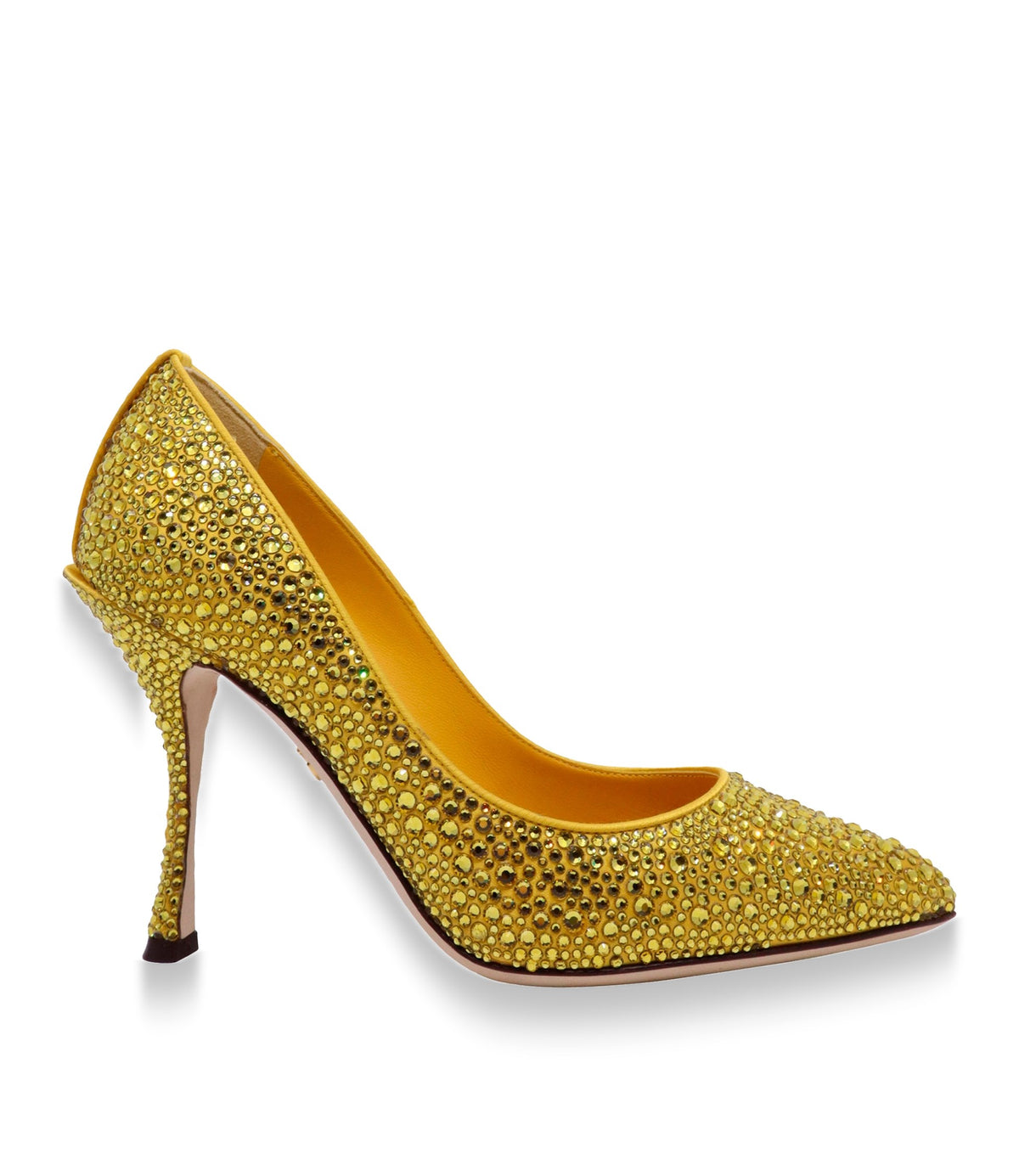 Dolce & Gabbana High Heels Größe 38,5 in Gelb mit Strassbesatz und geschwungenem Absatz