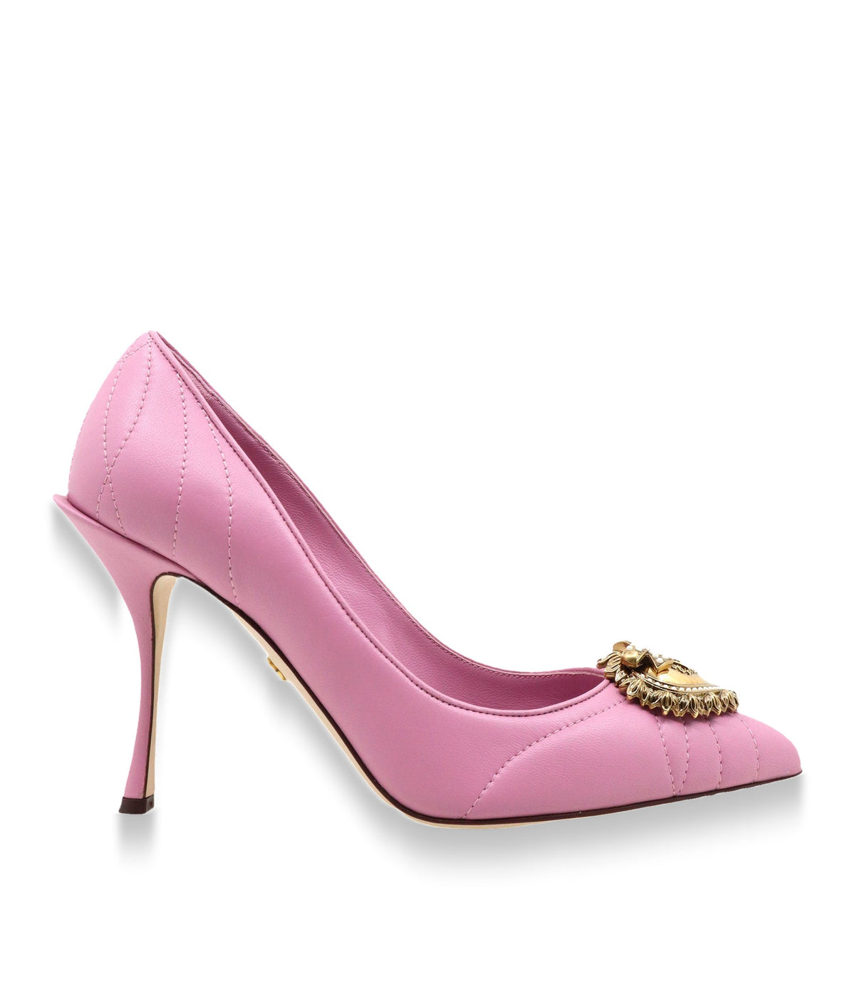 Rosa Dolce & Gabbana Pumps mit goldfarbener Herzbrosche und Steppung
