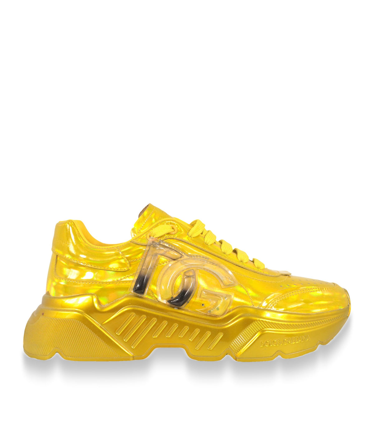 Dolce & Gabbana Sneaker Größe 39 in goldener Metallic-Optik mit DG Logo und markanter Plateau-Sohle.