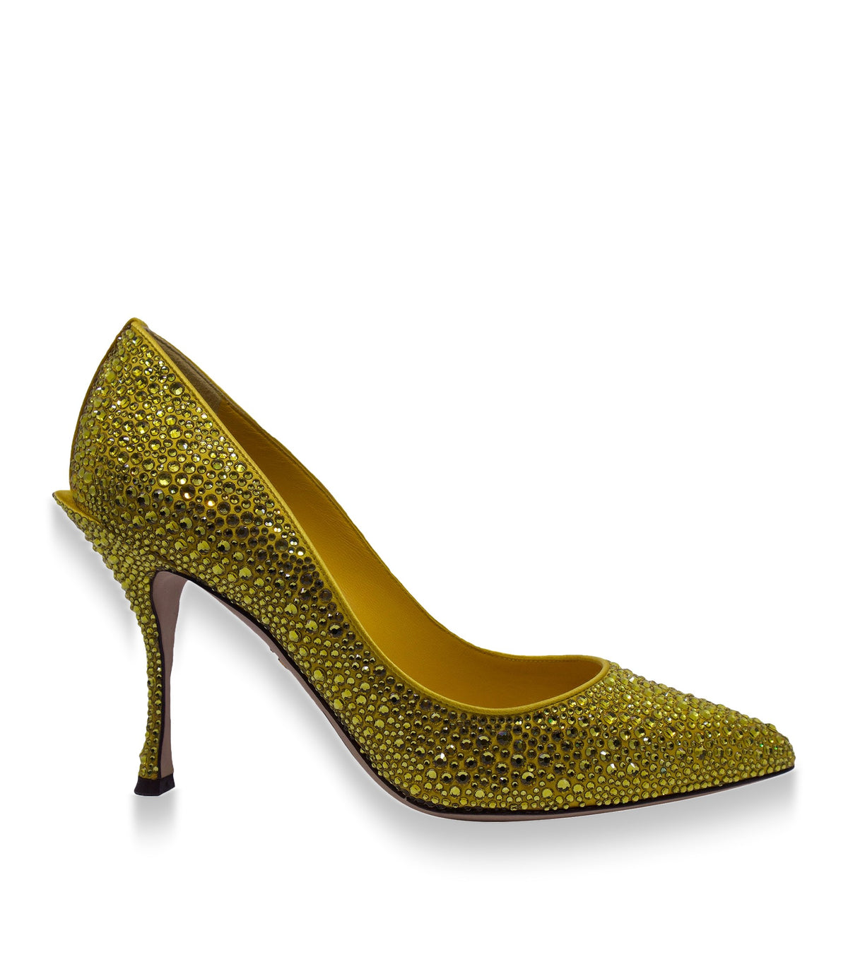 Gelbe Dolce & Gabbana High Heels mit Kristallbesatz und geschwungenem Absatz Größe 38,5