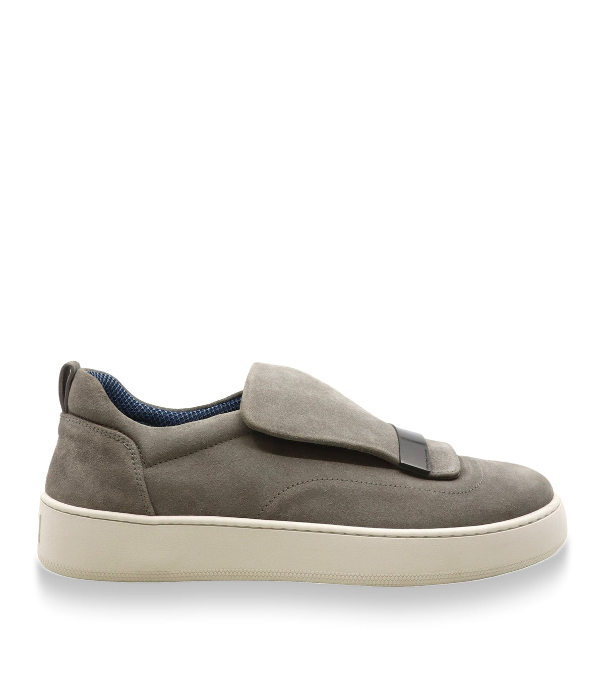 Sergio Rossi Sneaker in Taupe aus Veloursleder mit weißer Sohle und breitem Klettverschluss, Größe 46
