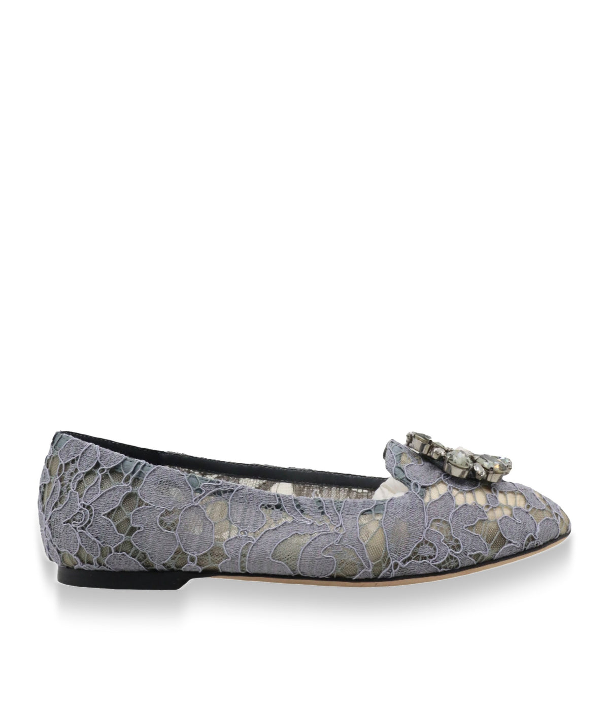 Lavendelfarbene Dolce & Gabbana Ballerinas mit floraler Spitze und Kristallverzierung