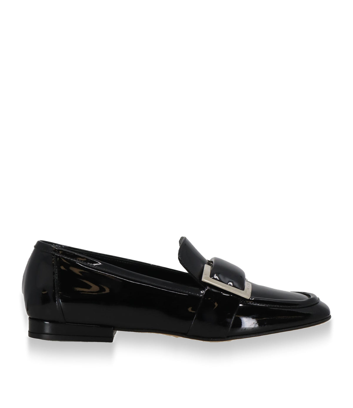 Sergio Rossi Loafer aus schwarzem Lackleder mit Metallschließe Größe 37