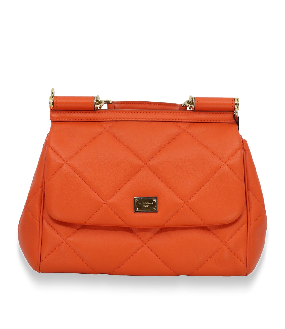 Dolce & Gabbana Handtasche orange gesteppt aus Leder mit Logo-Plakette