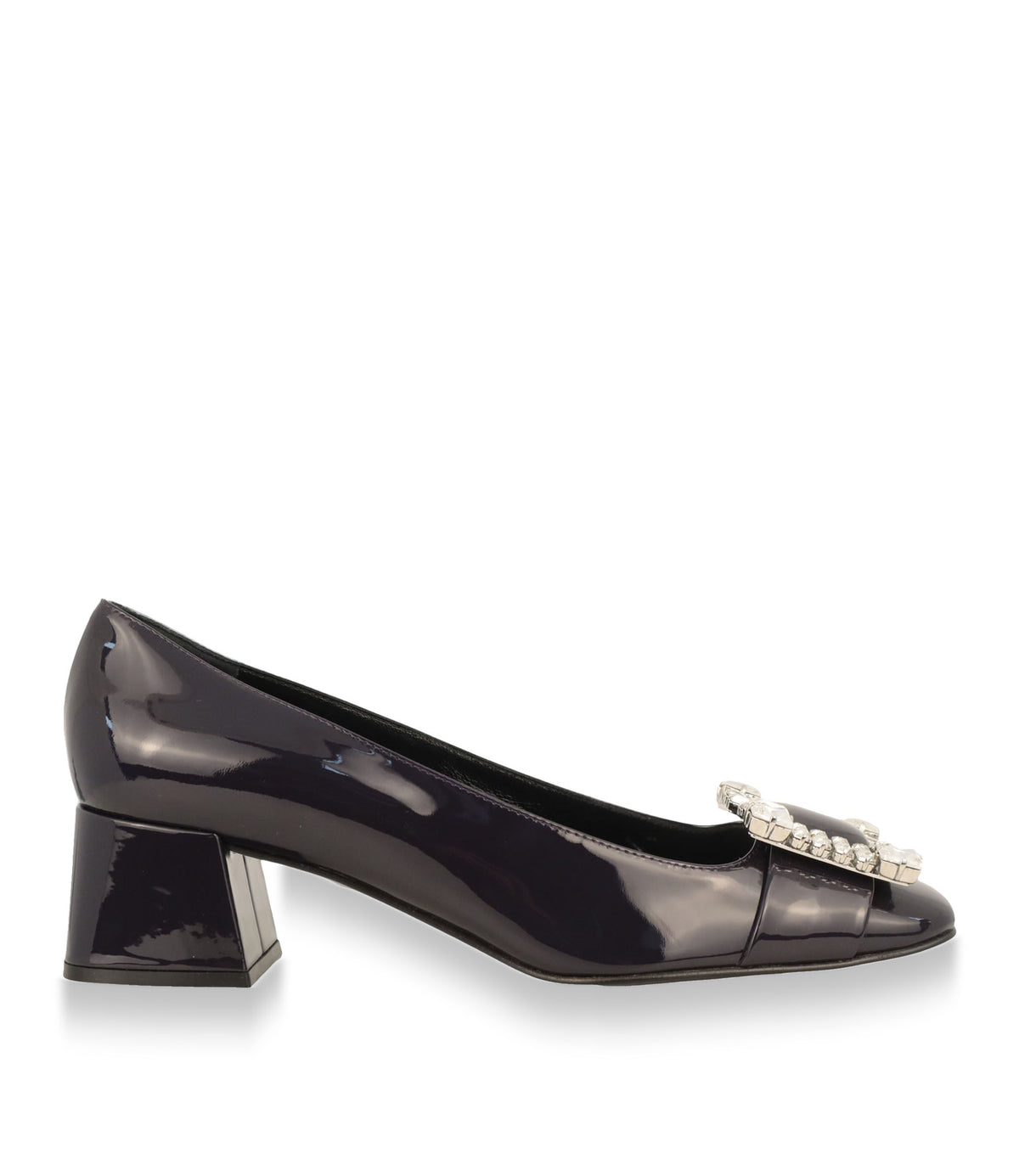 Sergio Rossi Pumps aus dunkelblauem Lackleder mit Kristallbrosche Größe 37,5