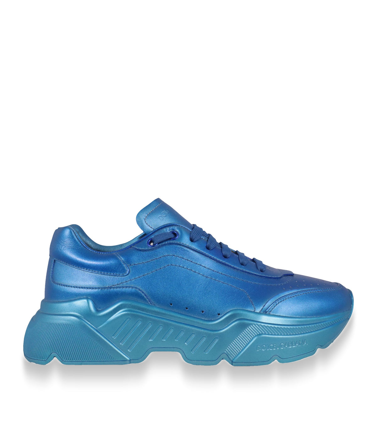 Dolce & Gabbana Sneaker Größe 40 in Metallic Blau mit Oversize-Sohle und luxuriösem Leder-Finish.