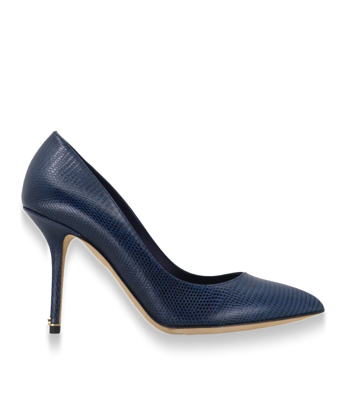 Dunkelblaue Dolce & Gabbana Pumps mit Reptilprägung und spitzer Form Größe 36