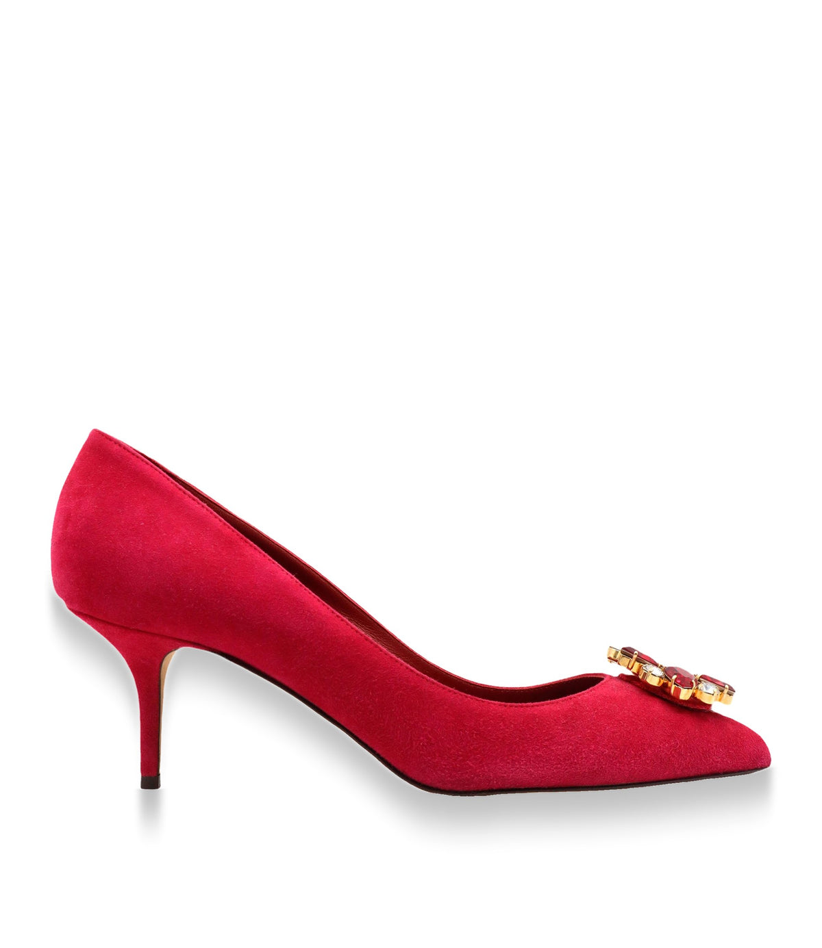 Rote Dolce & Gabbana Pumps mit Schmuckapplikation und Veloursleder-Oberfläche