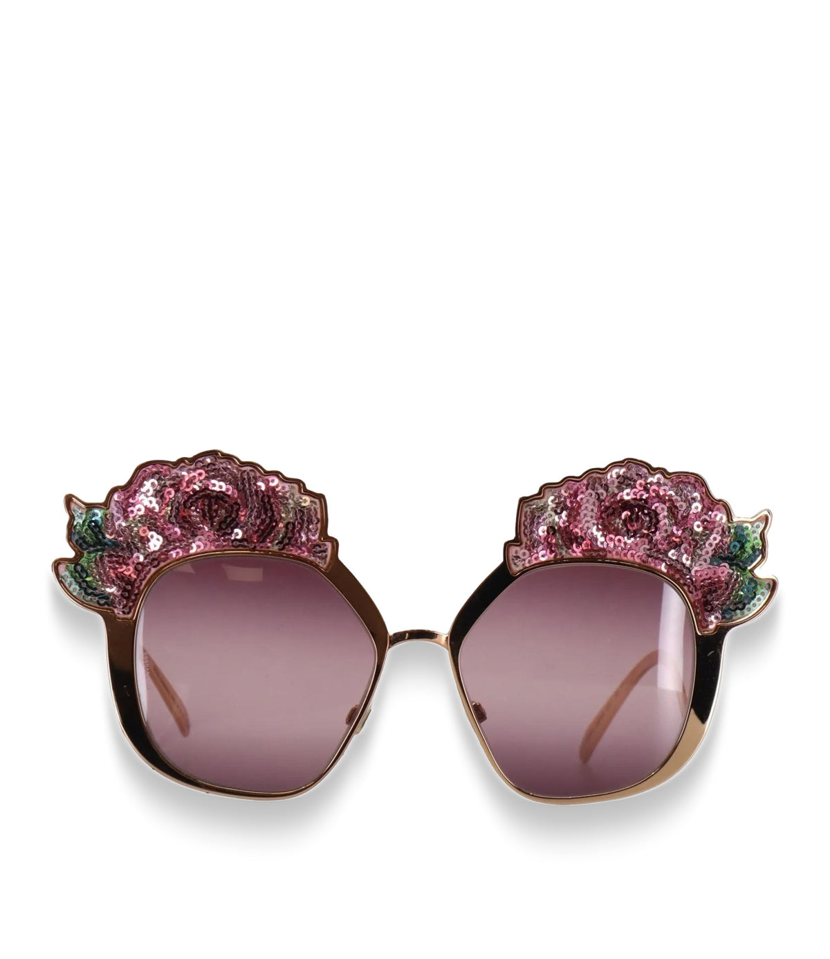 Dolce & Gabbana Sonnenbrille gold rosa mit Pailletten Blumen luxuriös Damen Accessoire