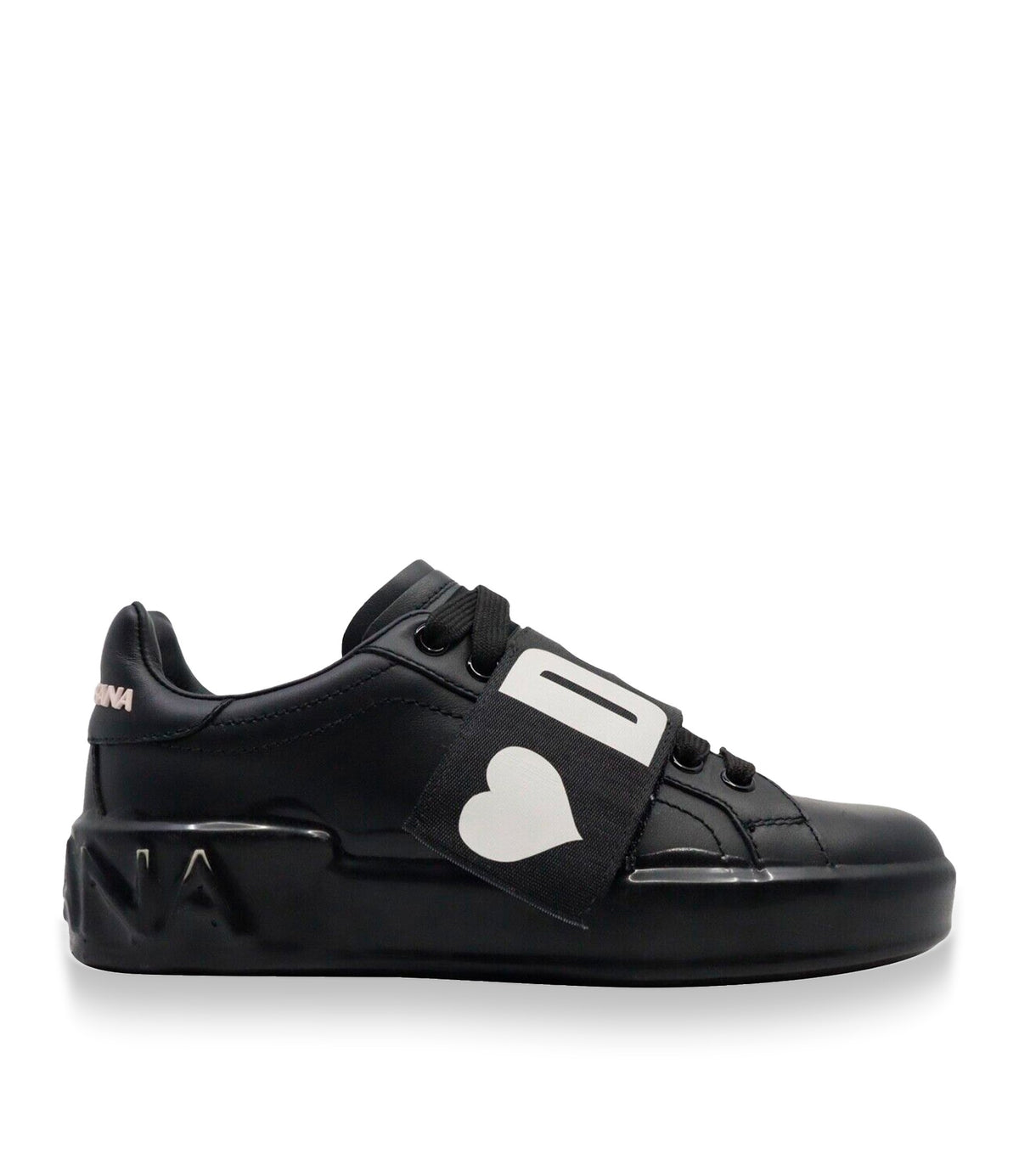 Dolce & Gabbana Sneaker Größe 35 in Schwarz mit Herzmotiv und elastischem Logo-Band