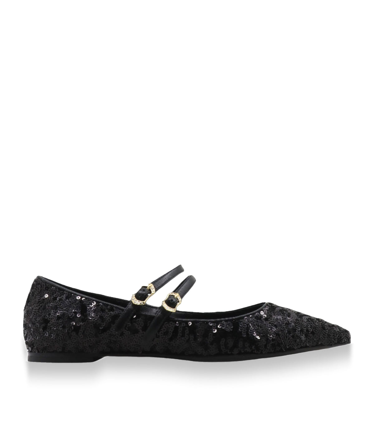 Schwarze Dolce & Gabbana Ballerinas mit Pailletten und doppeltem Riemen
