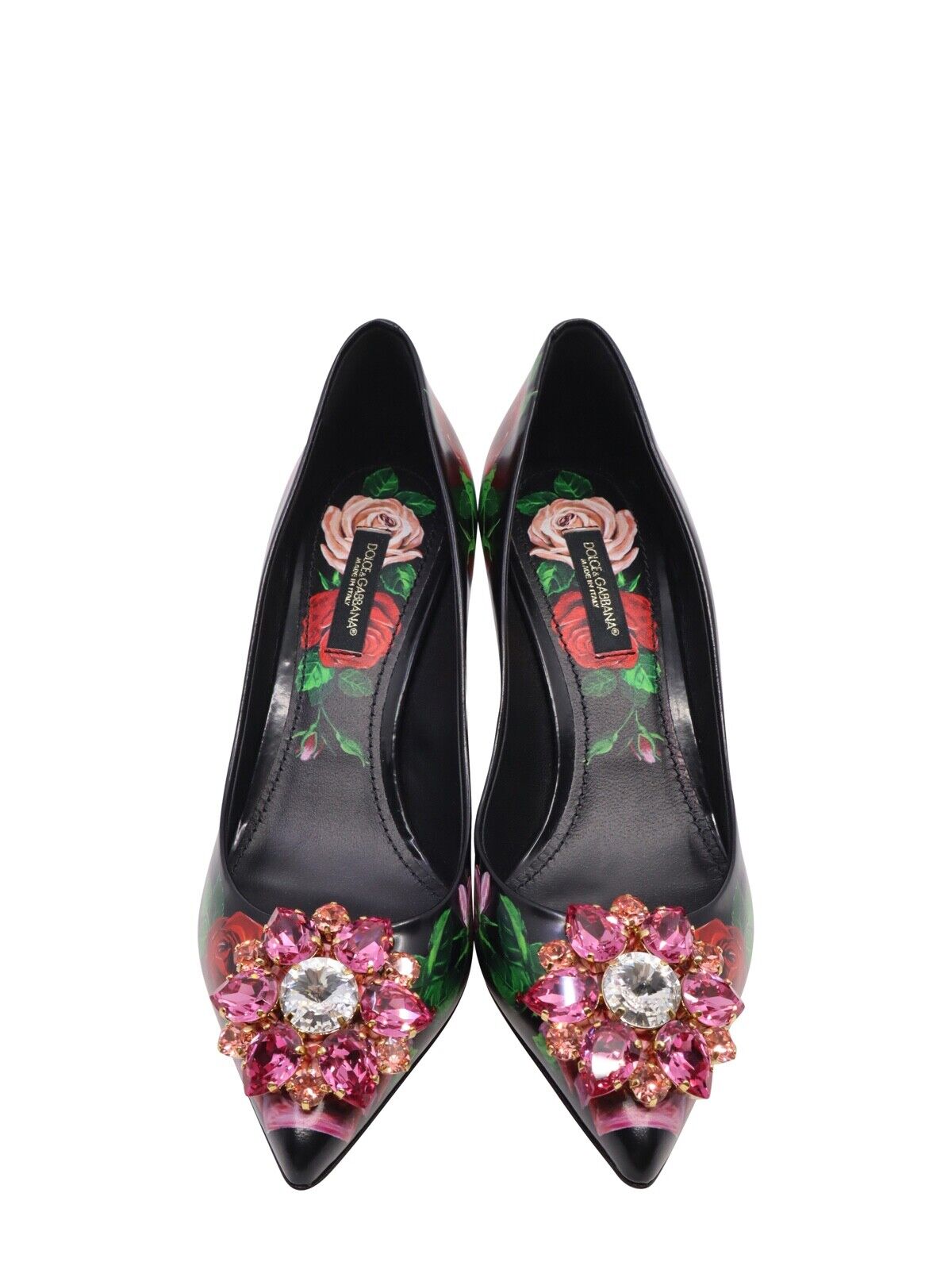 Dolce & Gabbana Pumps Größe 35 in Schwarz mit Rosenmuster und pinkem Schmuckelement