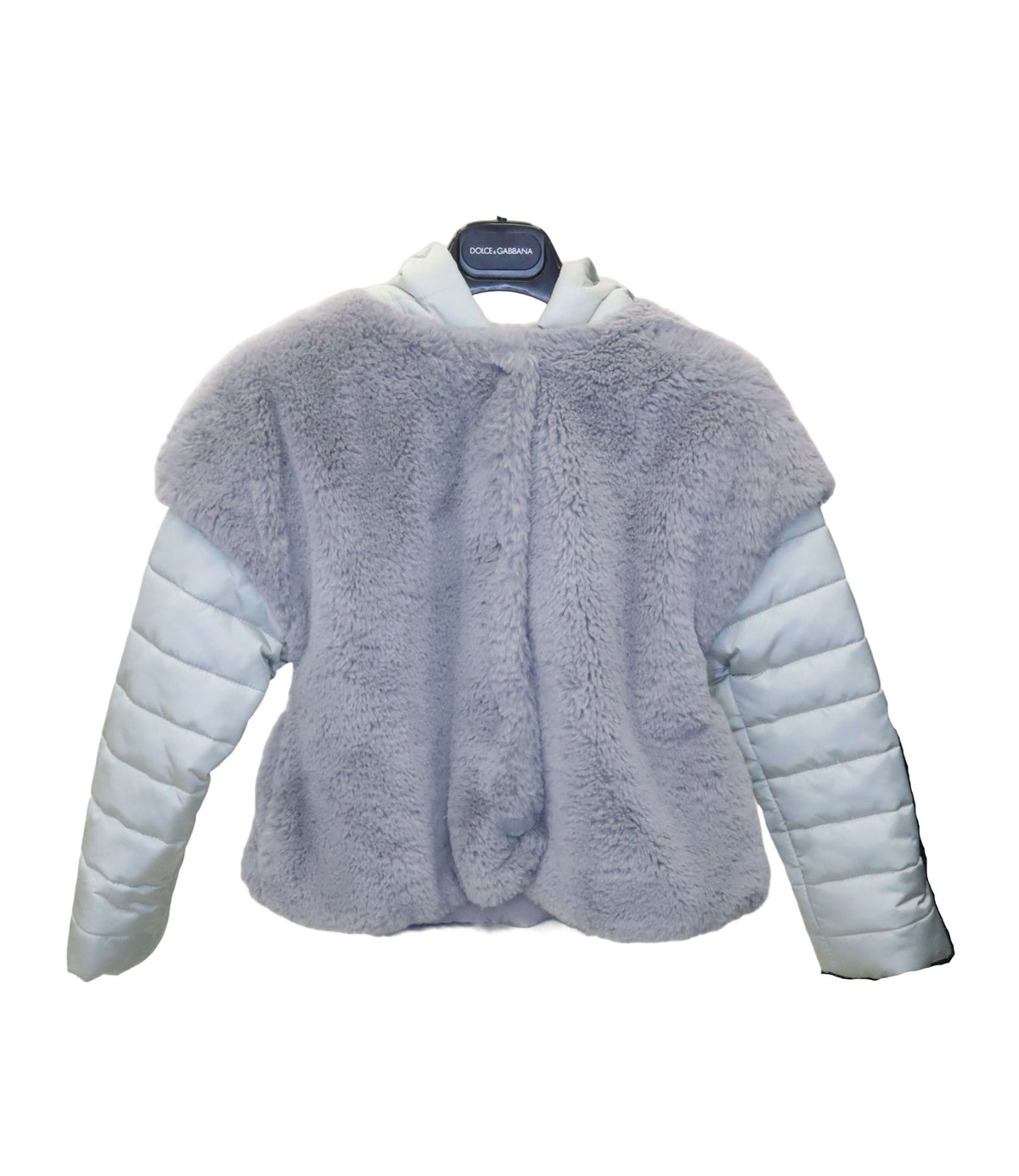 Monnalisa Kinder-Winterjacke mit flauschigem Fell in Hellviolett und gesteppten Ärmeln, Größe 8