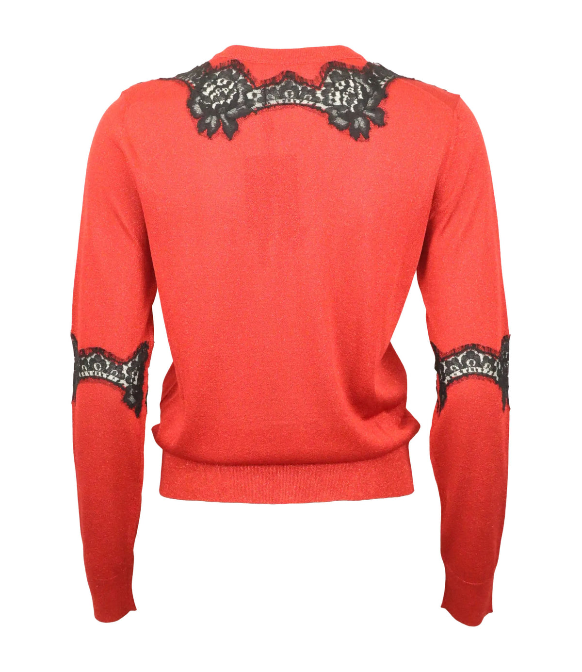 Rote Dolce & Gabbana Strickjacke mit schwarzer Spitze an Schultern und Ärmeln, Größe 44