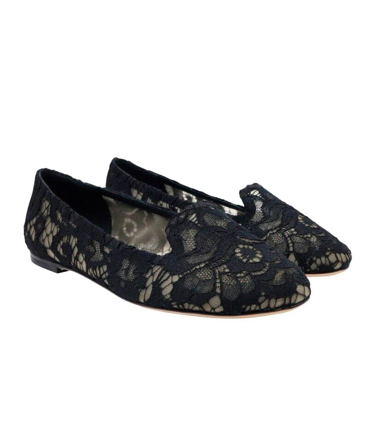 Dolce & Gabbana Slipper Größe 35 aus schwarzer floraler Spitze mit flacher Sohle