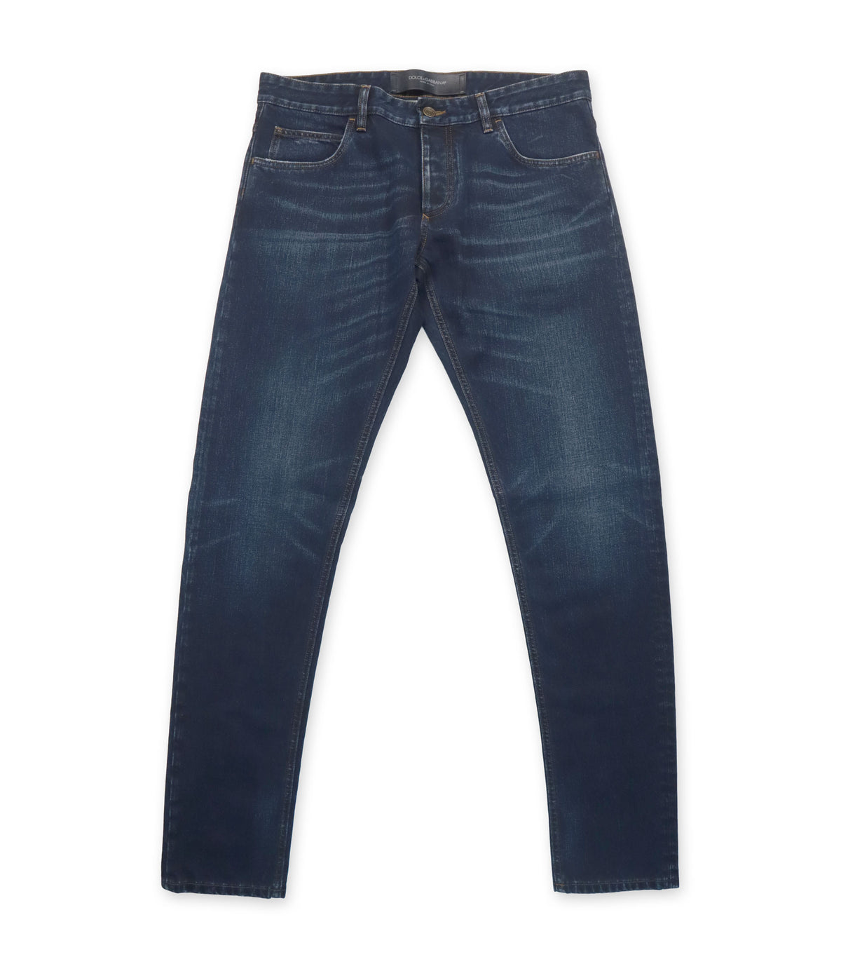 Dolce & Gabbana Jeans Größe 50 aus dunkelblauem Denim Made in Italy mit klassischem Regular Fit und dezenter Waschung.