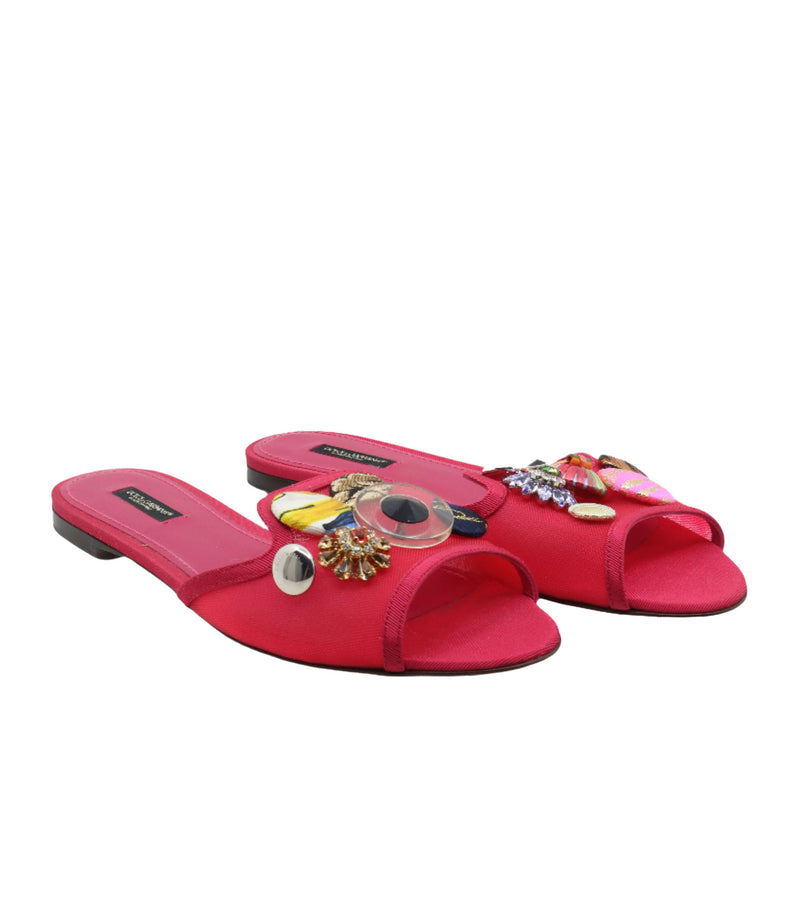 Pinke Dolce & Gabbana Sandalen mit Insektenapplikation und Schmucksteinen