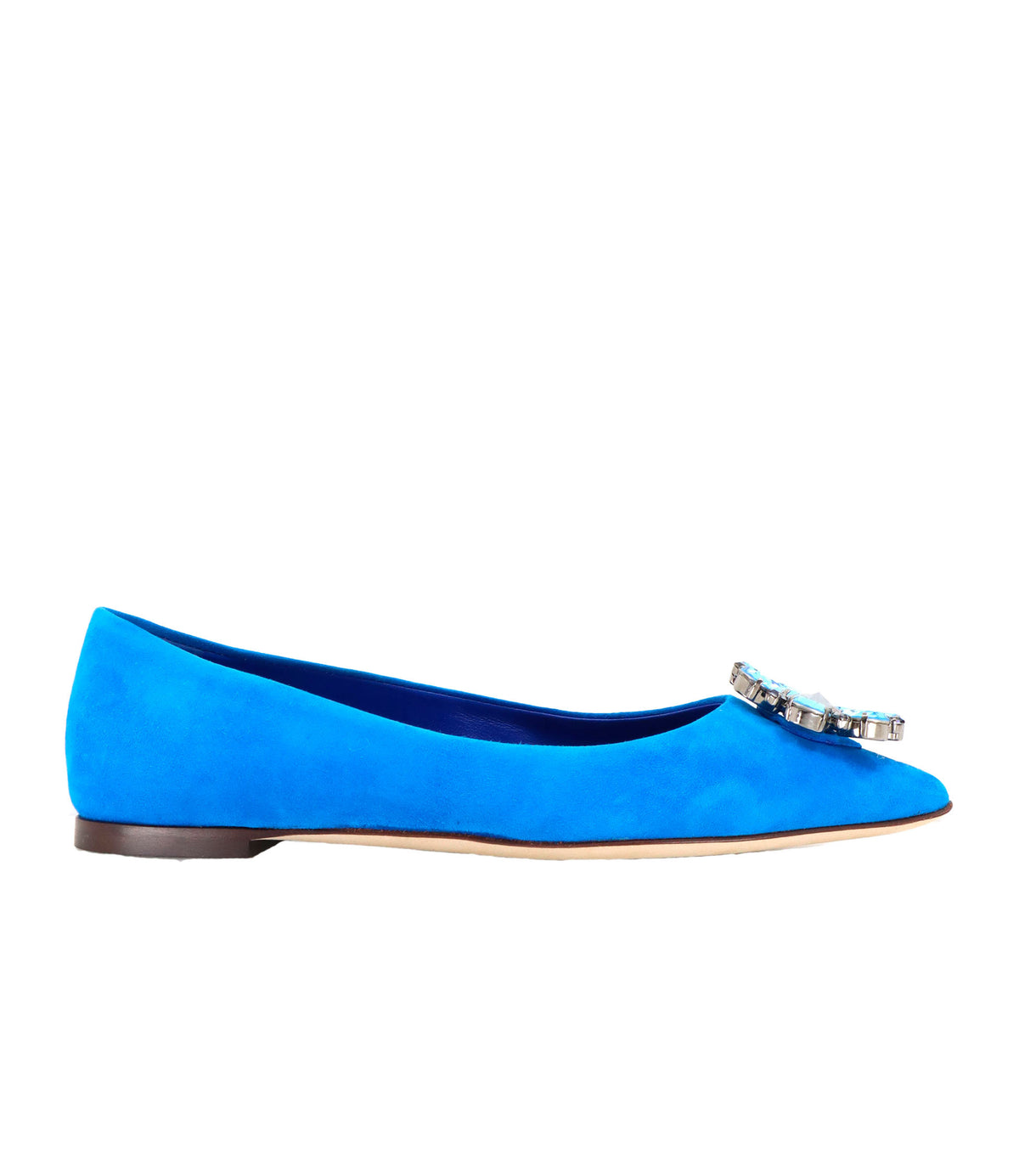 Royalblaue Dolce & Gabbana Ballerinas mit Kristallverzierung aus Veloursleder