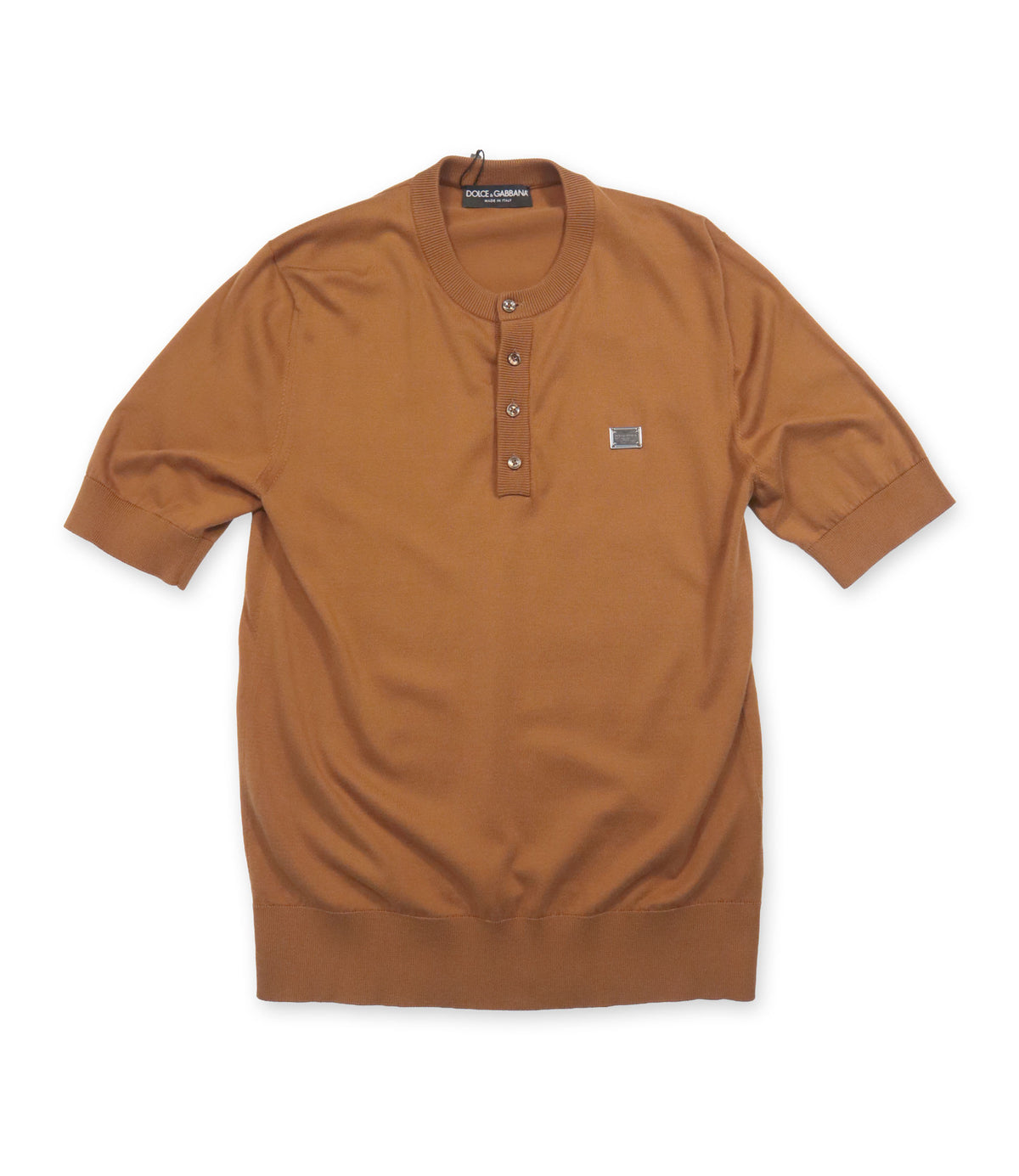 Dolce & Gabbana Strickshirt aus Baumwolle in Cognacbraun Größe 48 Made in Italy