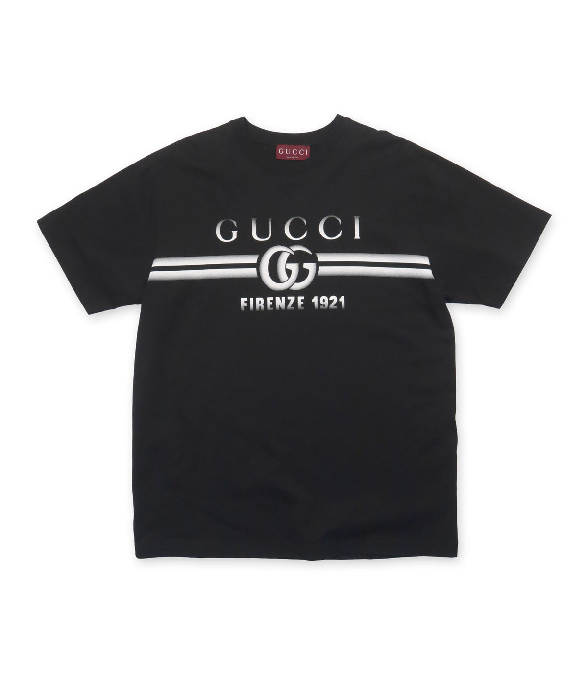 Gucci T-Shirt Größe M schwarz mit Firenze 1921 Logo Print aus Baumwolle Made in Italy