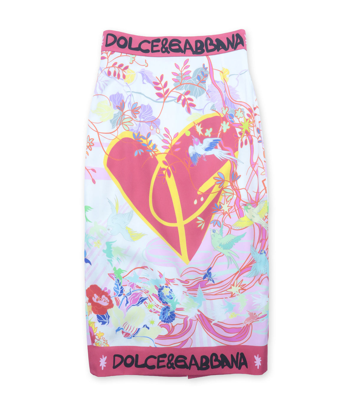 Dolce & Gabbana Rock aus Seide mit floralem Multicolor-Print und Logo-Bund in Pastelltönen Größe 40