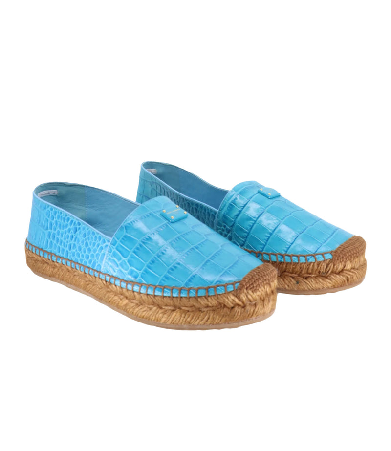 Dolce & Gabbana Espadrilles in Türkis mit Krokoprägung und Bastsohle Größe 39