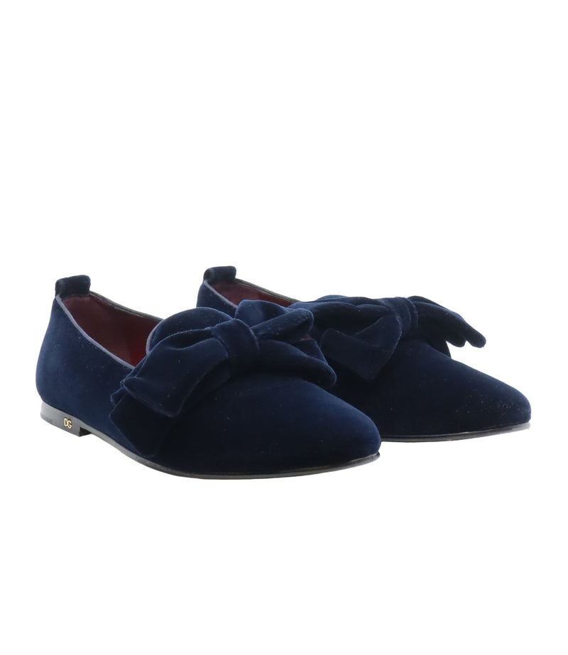 Dolce & Gabbana Herren-Loafer aus dunkelblauem Samt mit Schleife Größe 42