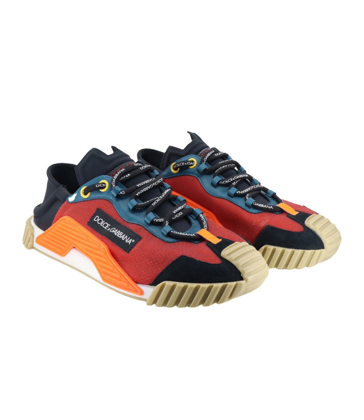 Dolce & Gabbana Sneaker in Rot-Blau mit orangen Akzenten und strukturierter Gummisohle
