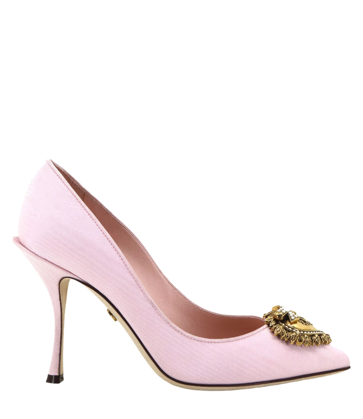 Rosa Dolce & Gabbana Pumps mit goldfarbener Herzapplikation und geschwungenem Absatz