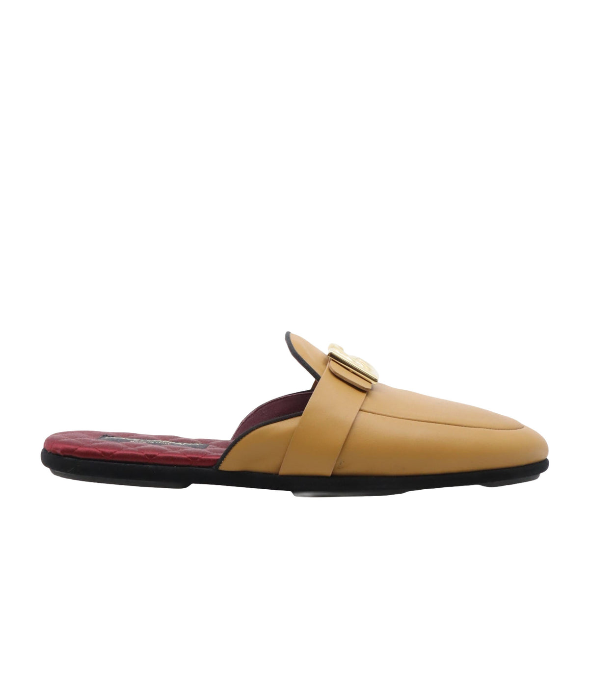 Dolce & Gabbana Herren-Slipper aus honiggelbem Leder mit goldener Verzierung Größe 44