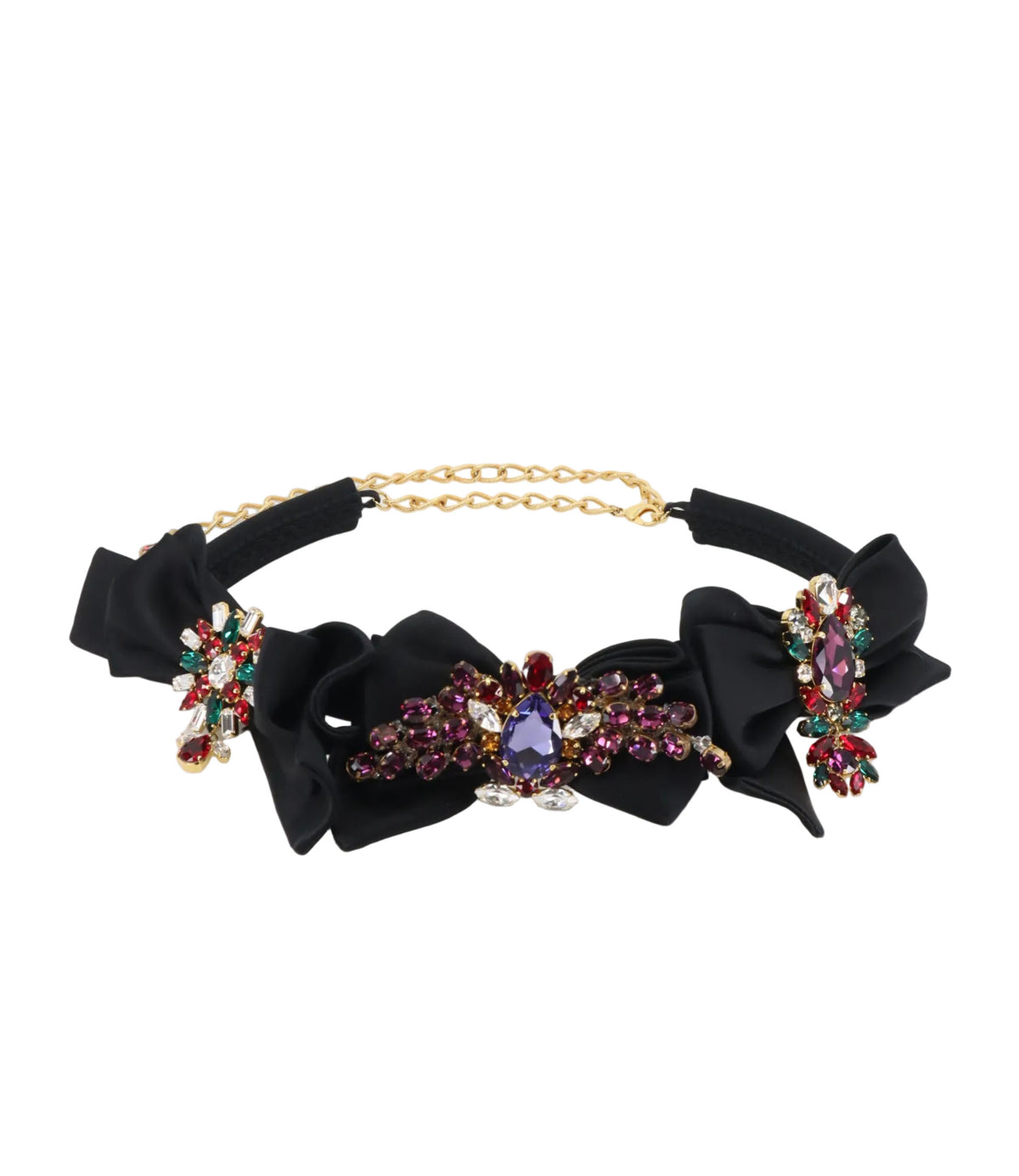 Dolce & Gabbana Gürtel Schwarz mit Schleifen und bunten Kristallapplikationen