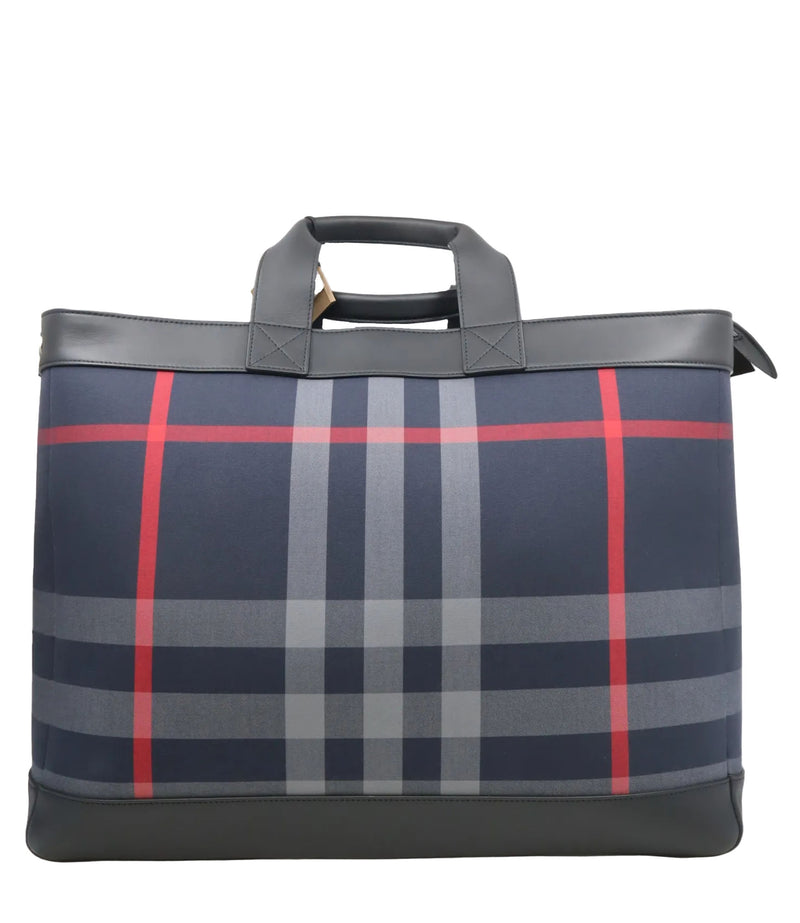 Burberry Reisetasche mit navy-rotem Check-Muster und Lederdetails